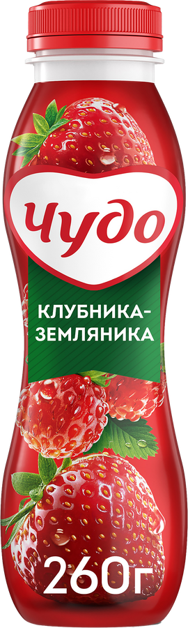 Йогурт фруктовый питьевой Чудо клубника-земляника 1,9%, 260мл