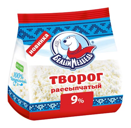 Творог рассыпчатый Белый медведь 9%, 250г