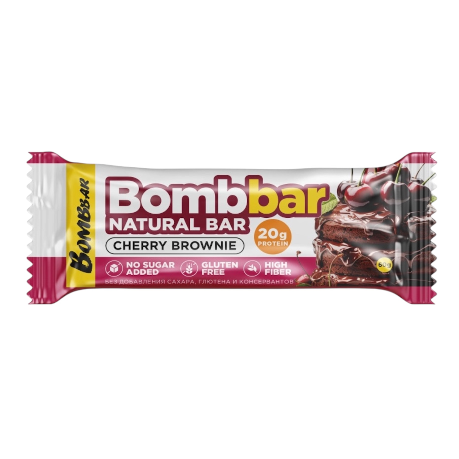 Протеиновый батончик Bombbar Natural Bar, 60 г, Вишневый брауни