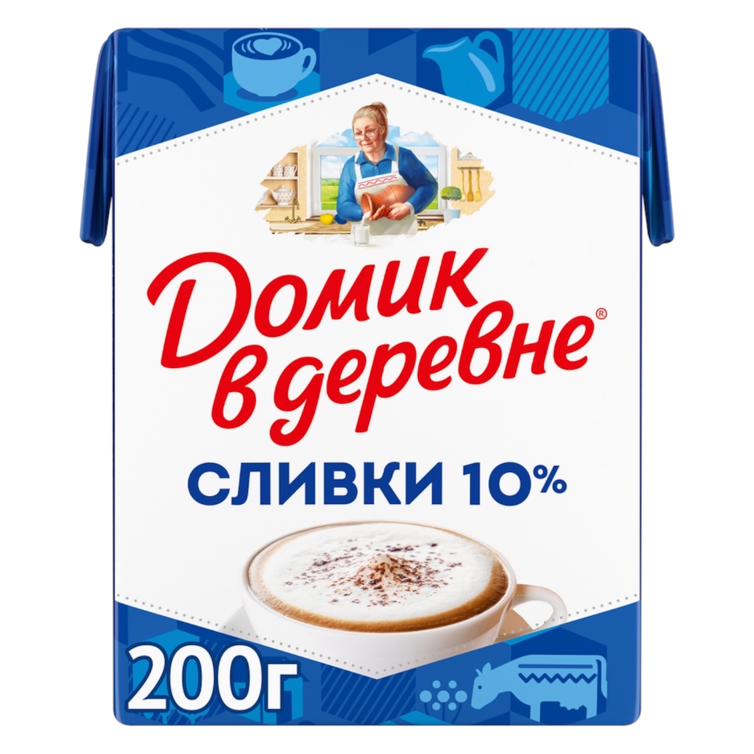 Сливки стерилизованные ДОМИК В ДЕРЕВНЕ 10%, без змж, 200г