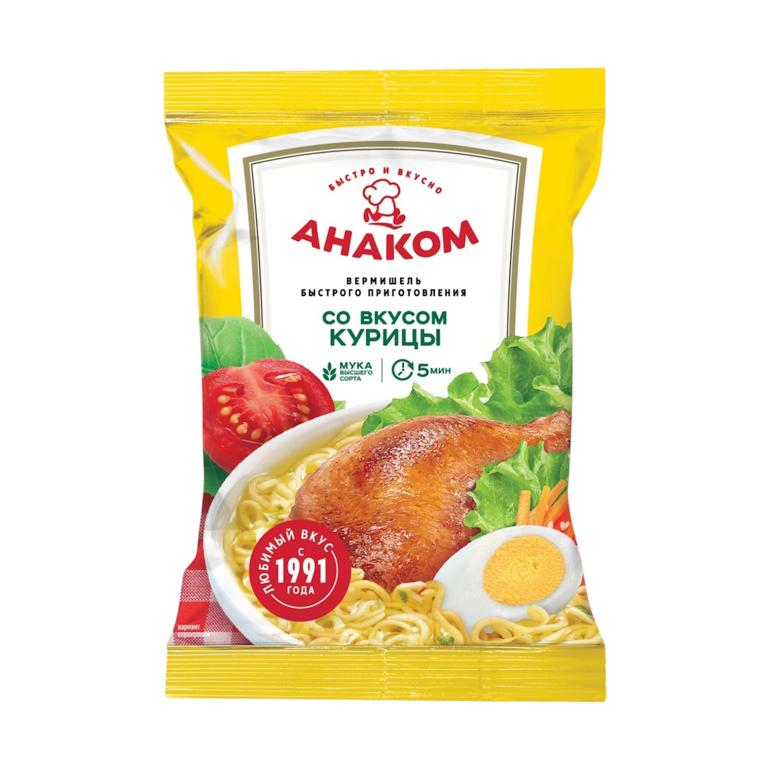 Вермишель быстрого приготовления Анаком с куриным бульоном, 60гр