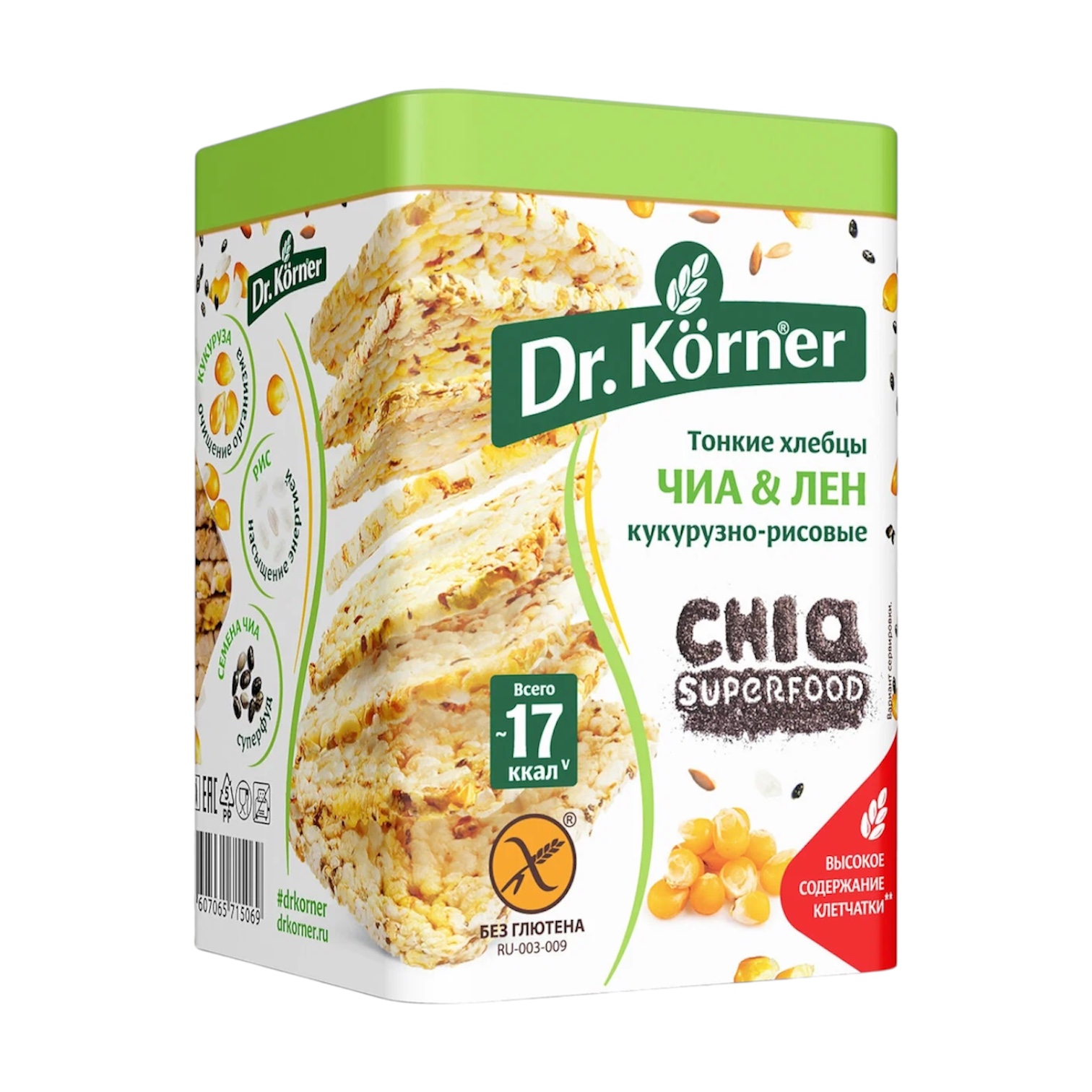 Хлебцы Dr.Korner кукурузно-рисовые с чиа и льном 100г.