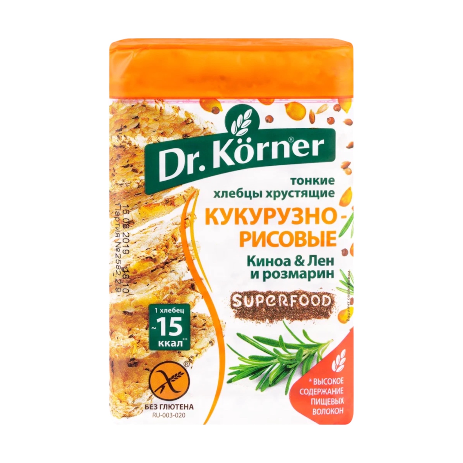 Хлебцы кукурузно-рисовые DR. KORNER Киноа, лен и розмарин, 100г