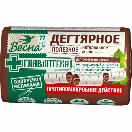 Мыло туалетное твердое ВЕСНА 90 г. Дегтярное