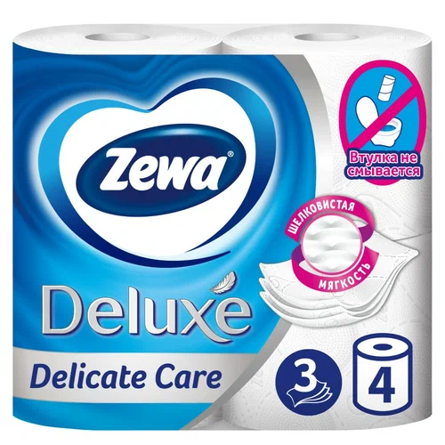 Туалетная бумага Zewa Deluxe 3 слоя Белая (4 шт)