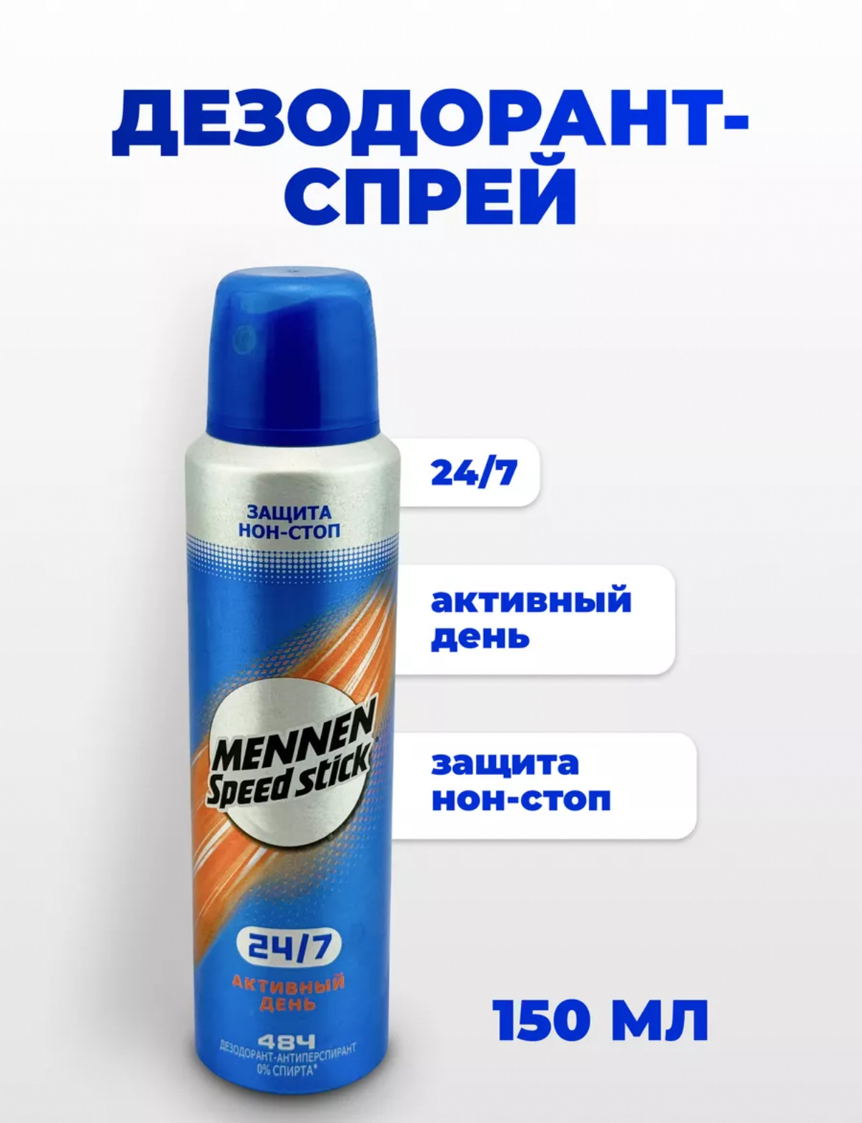 Дезодорант-антиперспирант спрей Mennen Speed Stick 24/7 Активный день (150 мл)