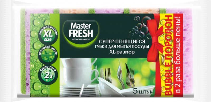 Губки для мытья посуды MASTER FRESH XL, 5шт. микс