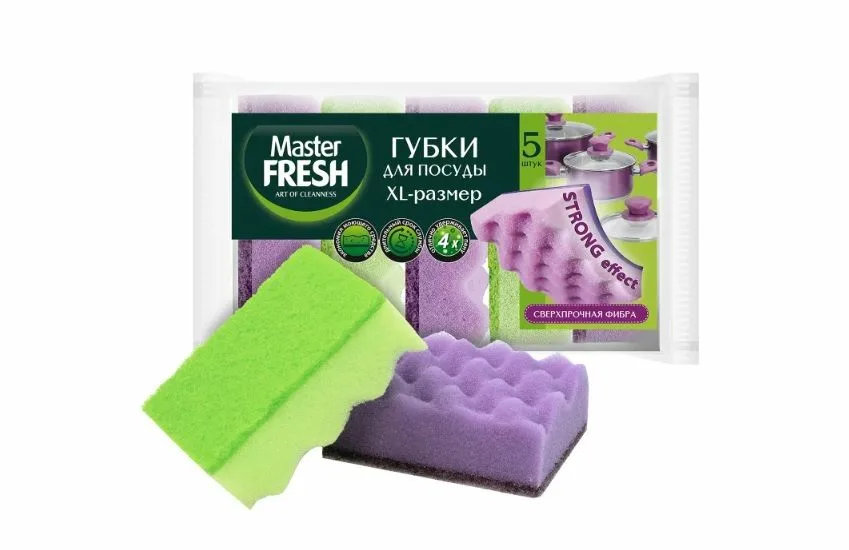 Губки для мытья посуды Master FRESH string effect, XL-размер, 5шт