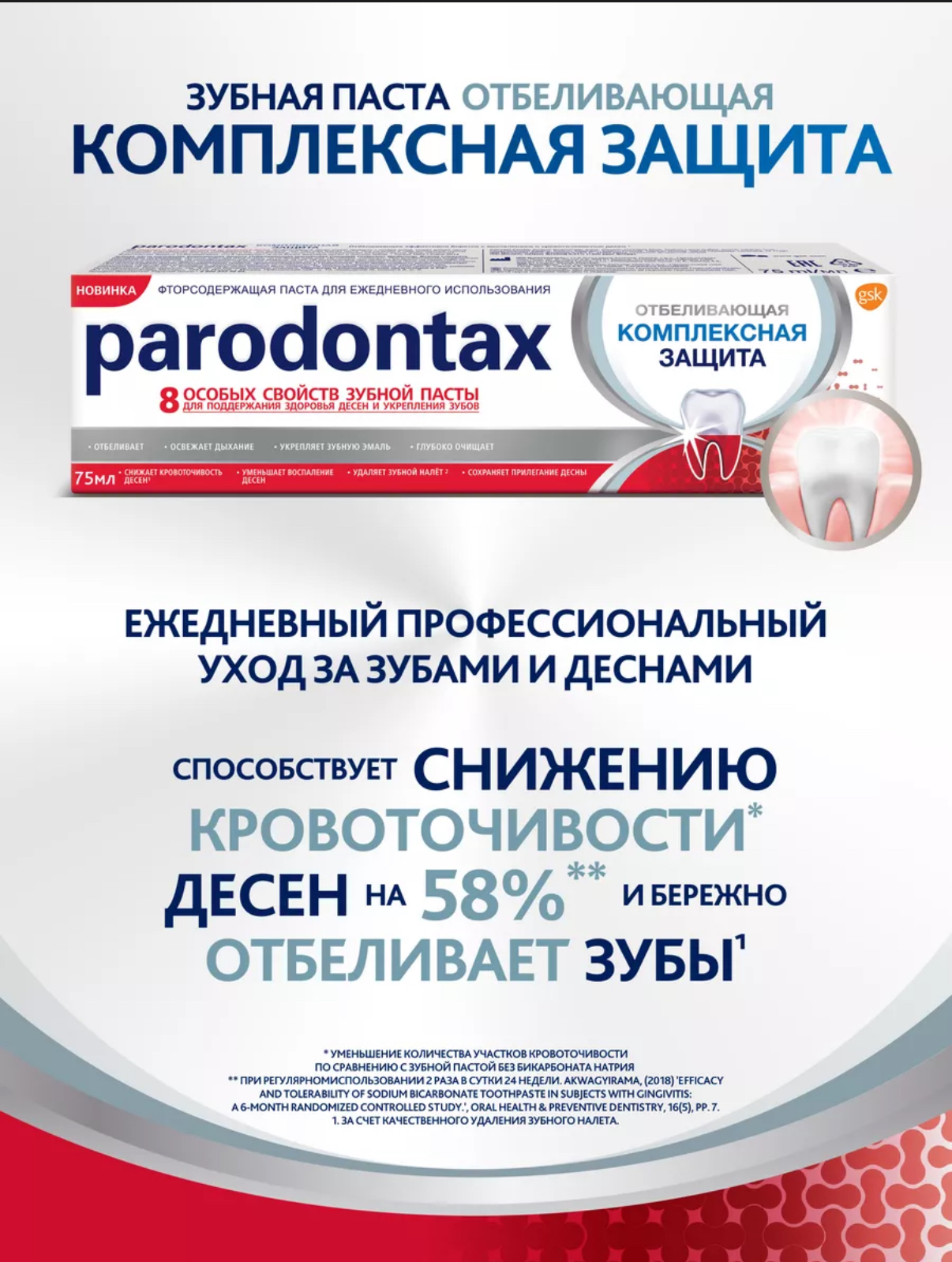 Зубная паста PARODONTAX Комплексная защита, отбеливающая, 75 мл