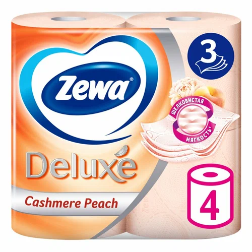 Туалетная бумага Zewa Deluxe 3 слоя Персик (4 шт)