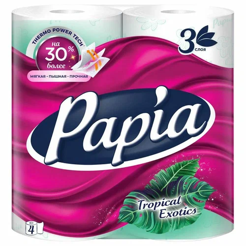 Бумага туалетная Papia, 3-слойная, 4шт, Тропическая экзотика