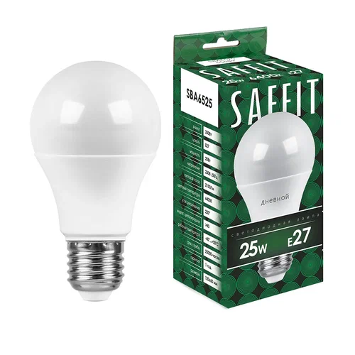 Лампа светодиодная, 25W 230V E27 6400K, SBA6525, Saffit