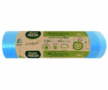 Пакет для мусора 120 л ЭКО Master FRESH 70% RECYCLING с усиленными завязками 25 мкм 10 шт. голубой