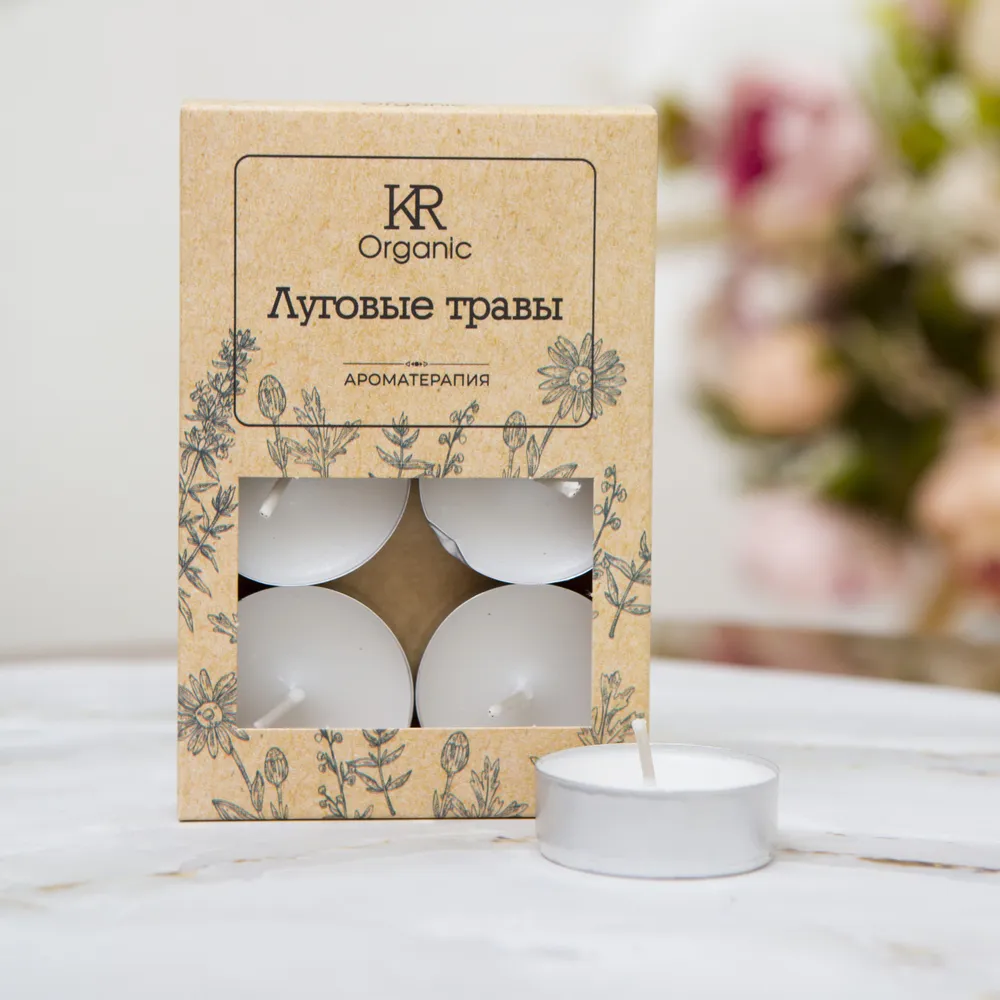 Свеча чайная ароматическая ORGANIC 6шт. Луговые травы