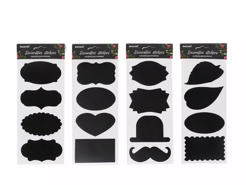 Набор наклеек декоративных BLACK, 10 x 21,6 см, ПВХ, 3 листа в комплекте, ассорти 4 дизайна, ОПП-упаковка