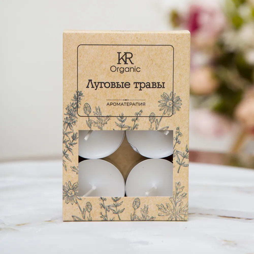 Свеча чайная ароматическая ORGANIC 6шт. Луговые травы