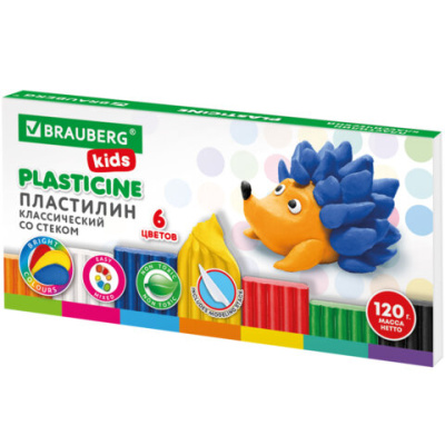 Пластилин классический со стеком 6 цв BRAUBERG 106435