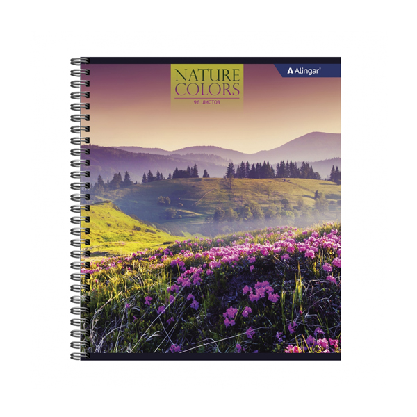 Тетрадь 96л., А5, клетка, Alingar "Nature colours", скрепка, мелованный картон (стандарт), блок офсет