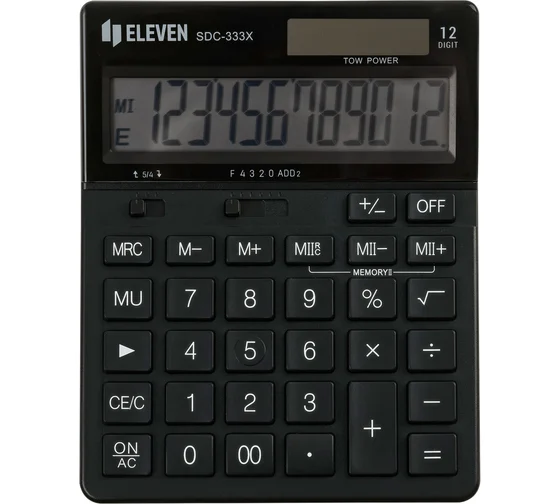 Калькулятор настольный Eleven SDC-333X-BK, 12 разрядов, двойное питание, 125*155*31мм, черный