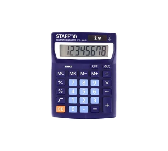 Калькулятор настольный STAFF STF-1808-BU, КОМПАКТНЫЙ (140х105мм), 8 разр, дв.питан, СИНИЙ, 250466