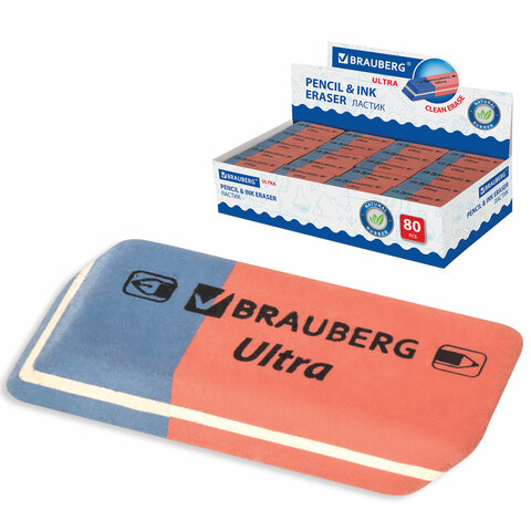 Ластик BRAUBERG "Ultra", 41х14х8мм, красно-синий, натуральный каучук, 228708