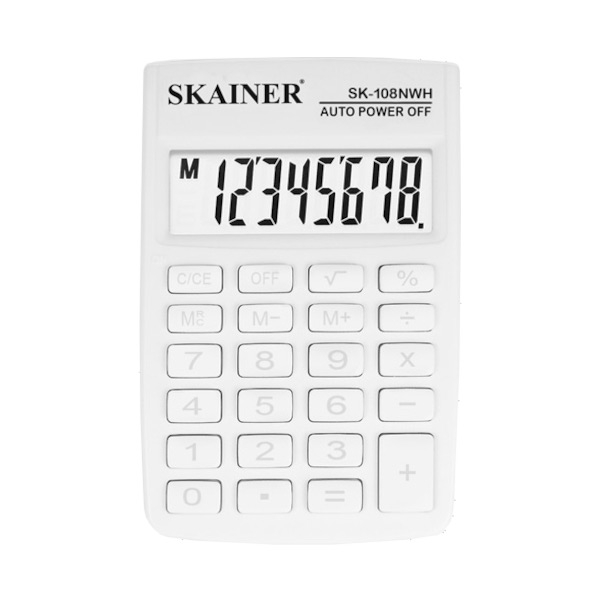 Калькулятор SKAINER карманный 58х88х10 мм, 8 разрд., 2 пит., белый