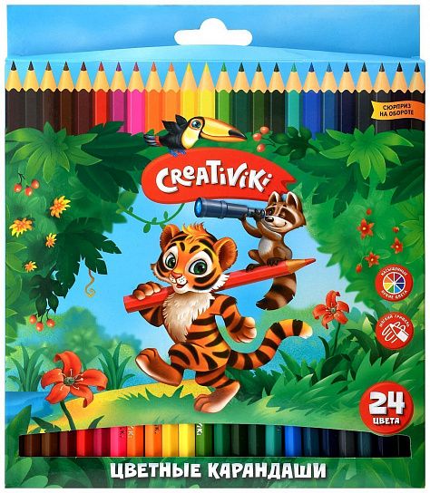 Набор цветных карандашей Creativiki 24 цв. шестигран. корп. дерев. карт. уп.