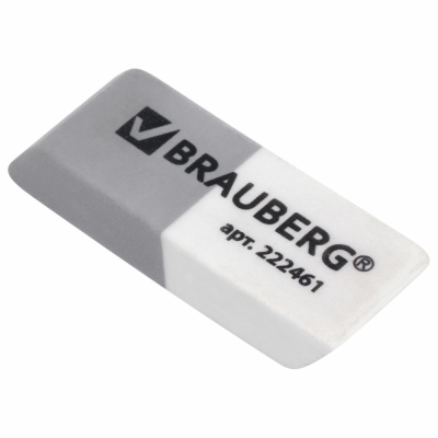 Ластик BRAUBERG 41х14х8 мм, серо-белый, прямоугольный, скошенный, 222461