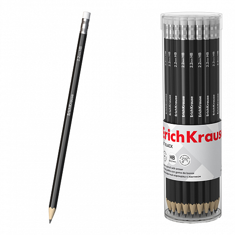 Карандаш HB ERICH KRAUSE "Jet Black 101" черный корпус, c/л, Китай