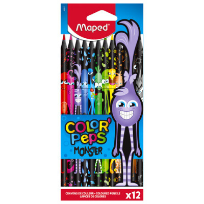 Карандаши цветные MAPED "COLOR PEP'S Black Monster", 12 цветов, трехгранные, 862612