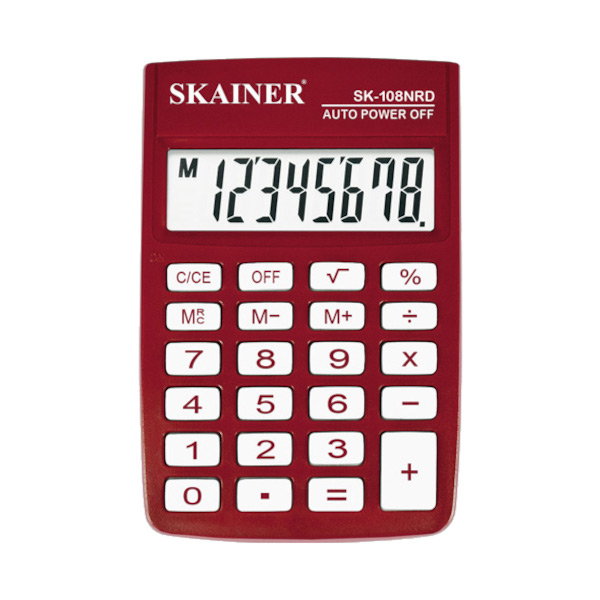 Калькулятор SKAINER карманный 58х88х10 мм, 8 разрд., 2 пит., красный