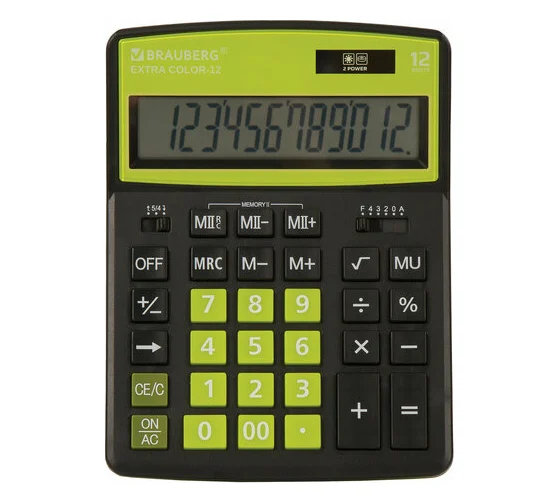 Калькулятор настольный BRAUBERG EXTRA COLOR-12-BKLG (206x155мм), 12 разряд, ЧЕРНО-САЛАТОВЫЙ, 250477