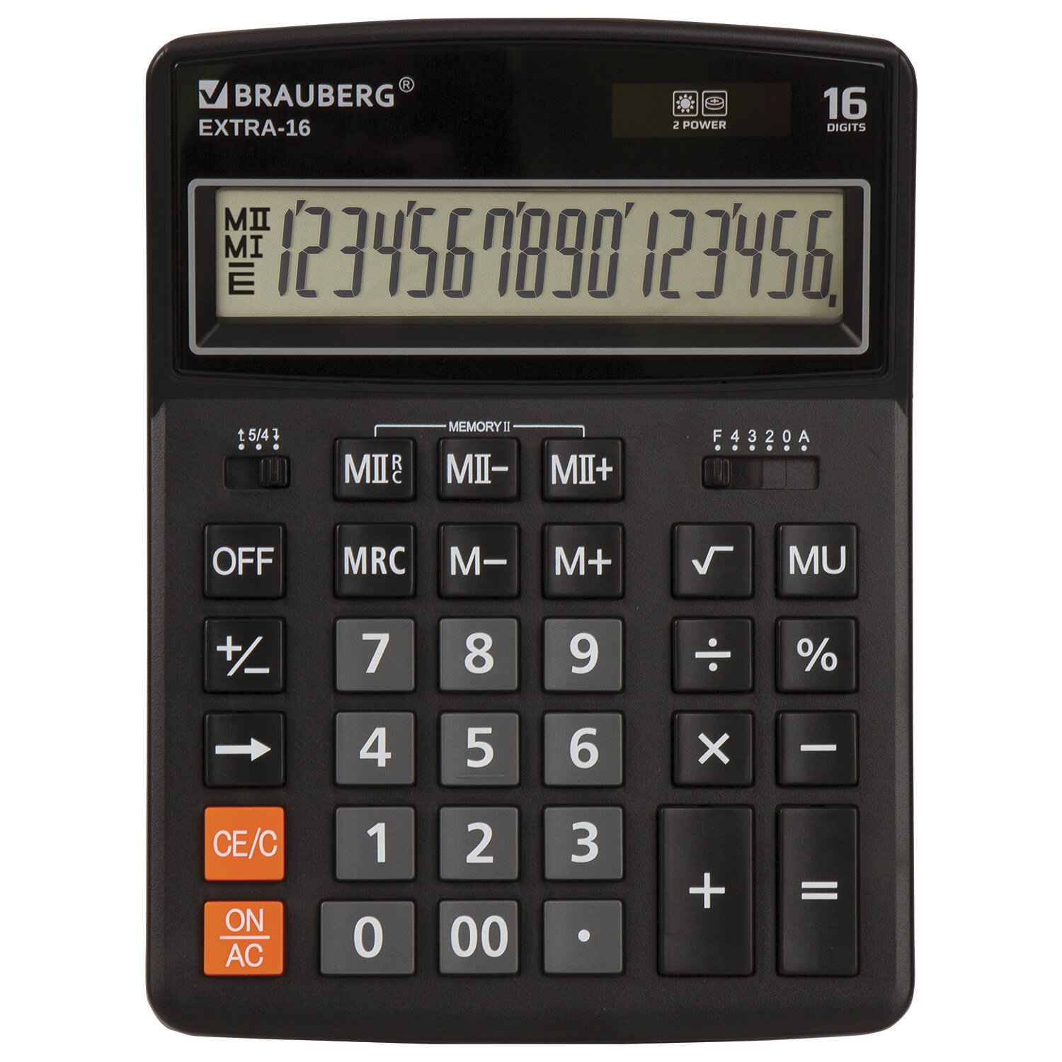 Калькулятор настольный BRAUBERG EXTRA-16-BK (206x155мм), 16 разрядов, дв.питание, ЧЕРНЫЙ, 250475