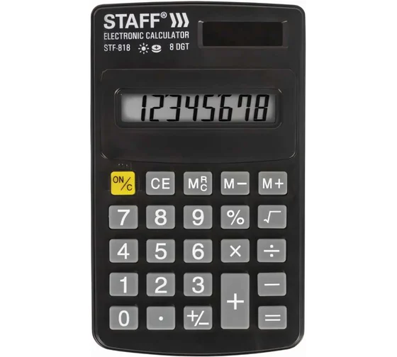 Калькулятор карманный STAFF STF-818 (102х62мм), 8 разрядов, двойное питание, 250142