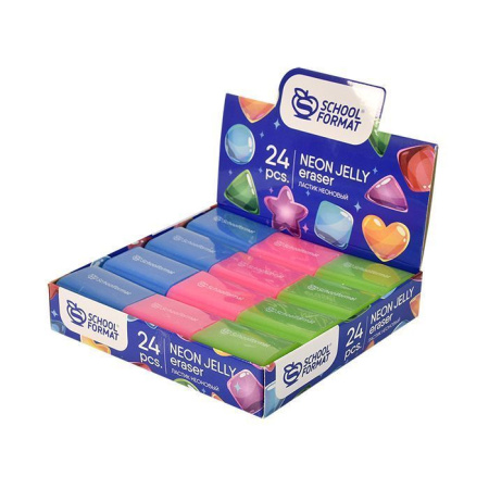 Ластик Schoolformat NEON JELLY резина 35х45х15 мм прямоугольная ассорти мягкий индив. штрих-код