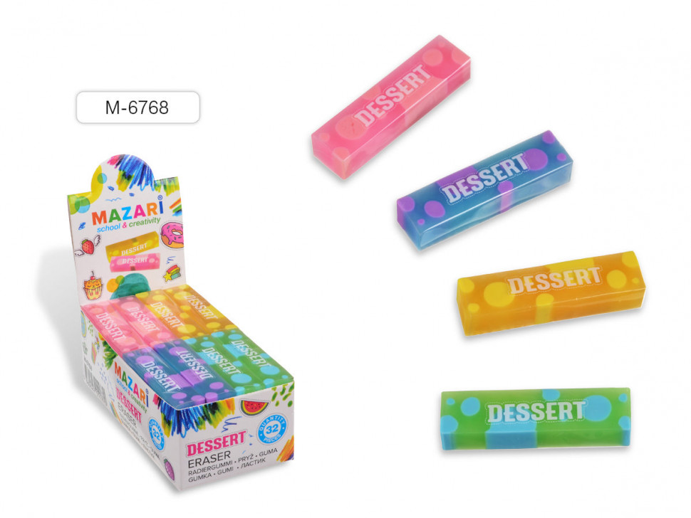 Ластик DESSERT, винил, прямоугольный, размер 60х15х11 мм, 1 дизайн, картонный дисплей