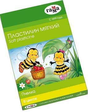Пластилин восковой мягкий Гамма "Пчелка", 08 цветов, 120г, со стеком, картон. упаковка