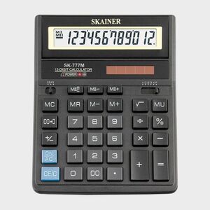 Калькулятор SKAINER настольный большой 157х200х32 мм, 12 разрд., 2 пит., 2 пам., черный