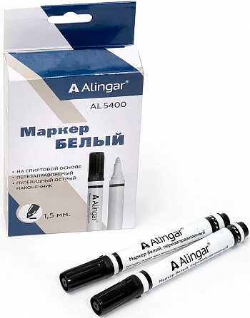 Маркер перманентный Alingar, белый, перезаправляемый, пулевидный, 1,5мм (12шт)