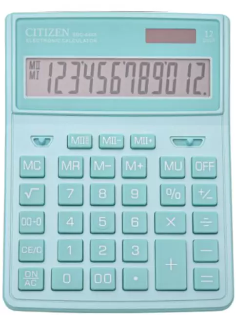 Калькулятор настольный Citizen SDC444XRGNE, 12 разрядов, двойное питание, 155*204*33мм, бирюзовый