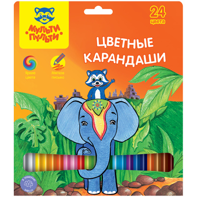 Карандаши цветные Мульти-Пульти "Енот в Индии", 24цв., заточен., картон, европодвес