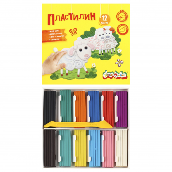 Пластилин Каляка-Маляка 12 цветов, 180 г, со стеком. ПКМ-12