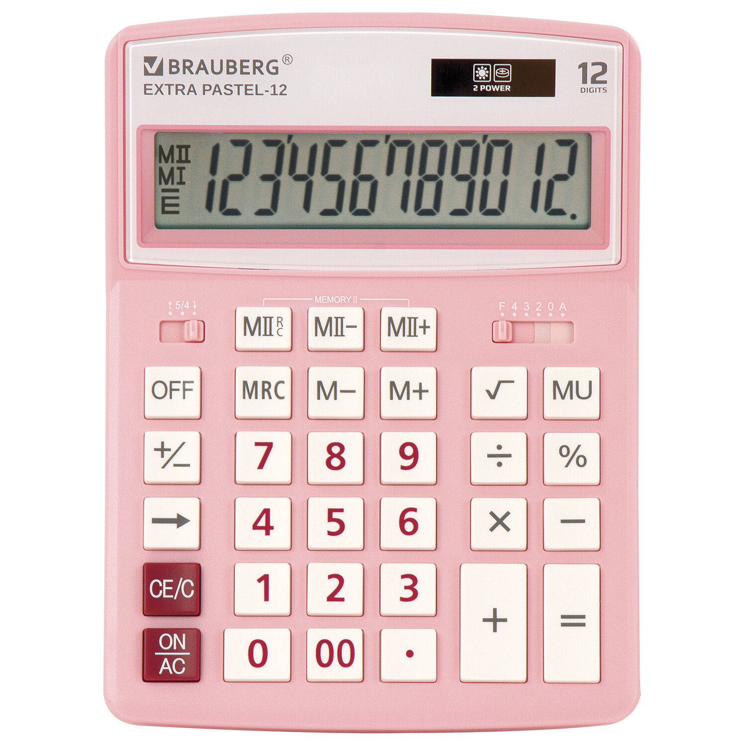 Калькулятор настольный BRAUBERG EXTRA PASTEL-12-PK (206x155мм), 12 разрядов, РОЗОВЫЙ, 250487