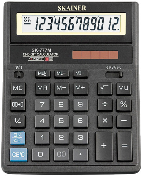 Калькулятор SKAINER настольный средний 156х157х34 мм, 12 разрд., 2 пит., 2 пам., черный