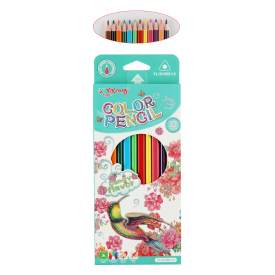 Карандаши цветные Yalong 12 цв., "Candy flavor" пластиковые, трехгранные, заточенные, ароматизированные, грифель 3.0 мм, картон. уп., европод.