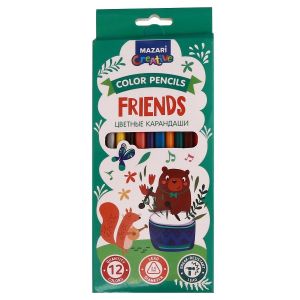 Карандаши цветные пластиковые FRIENDS, 12 цв., трехгранный корпус, d грифеля = 2.6 мм, картонная упаковка с европодвесом