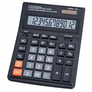 Калькулятор настольный Citizen SDC-444S, 12 разрядов, двойное питание, 153*199*31мм, черный