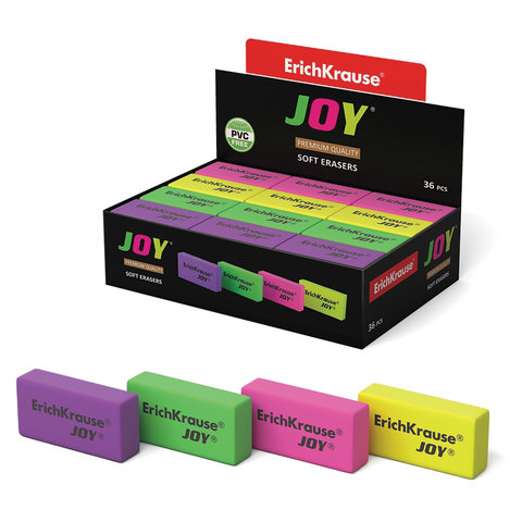 Ластик прямоугольный 40х20х10 JOY Erich Krause 34649 4 вида