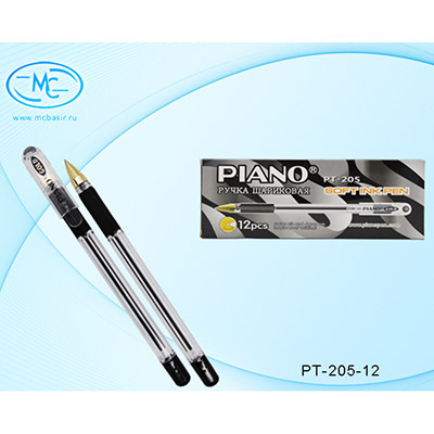 Ручка шариковая: на масляной основе, "Piano GOLD", прозрачный корпус, резиновый рефлённый держатель, наконечник золотистого цвета, игольчатый стержень, прозрачный колпачок, толщина пишущего наконечника 0,5 mm, цвет чернил-черная.
