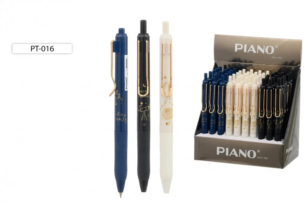 Автоматическая шариковая ручка с чернилами на масляной основе : Piano "AEROSPACE"; пластиковый, цветной корпус с min рисунком /ассорти/, резиновый держатель, цвет чернил-синий.